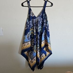 Blue & Yellow Paisley Handkerchief Dress-Top